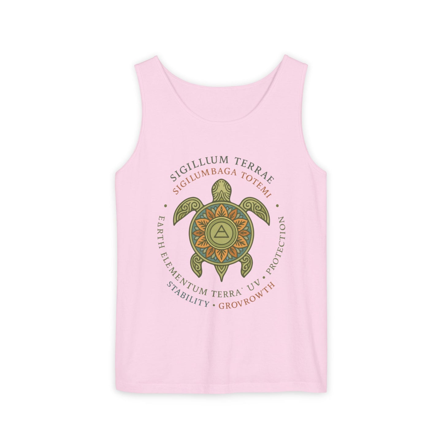 Earth Totem Turtle Womens Tank, Sigillum Terrae Symbol, Elemental Growth Tee, Nature-Inspired Tank Top with Protective Symbol, , Beachwear