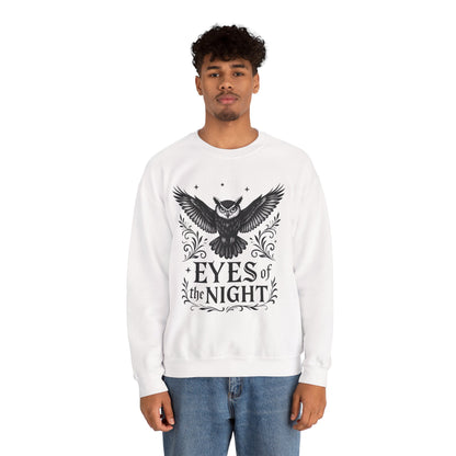 Eyes of the Night Owl Sweatshirt, Mens Dark Gothic Sweatshirt, Mysterious Owl Graphic Pullover, Forest Bird of Night Design, Halloween Gift