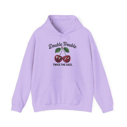 Double Trouble Cherry Hoodie, Cute Funny Womens Hooded Sweatshirt, Twice The Sass Fruit Graphic Pullover, Sassy Cherry Hooded Top