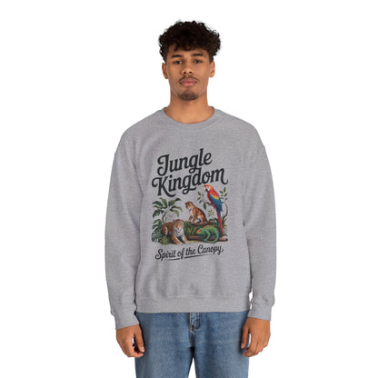 Jungle Kingdom Mens Sweatshirt, Cozy Jungle Crewneck, Nature Lover Gift, Wildlife Artwork, Eco-Conscious Apparel, Animal Enthusiast Clothing
