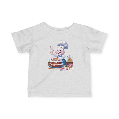 Hoppy Baker Easter Bunny Baby T-Shirt - Cute Infant Tee with Chef Bunny and Cake, Fun Spring Outfit for Babies, Easter Toddler Tee