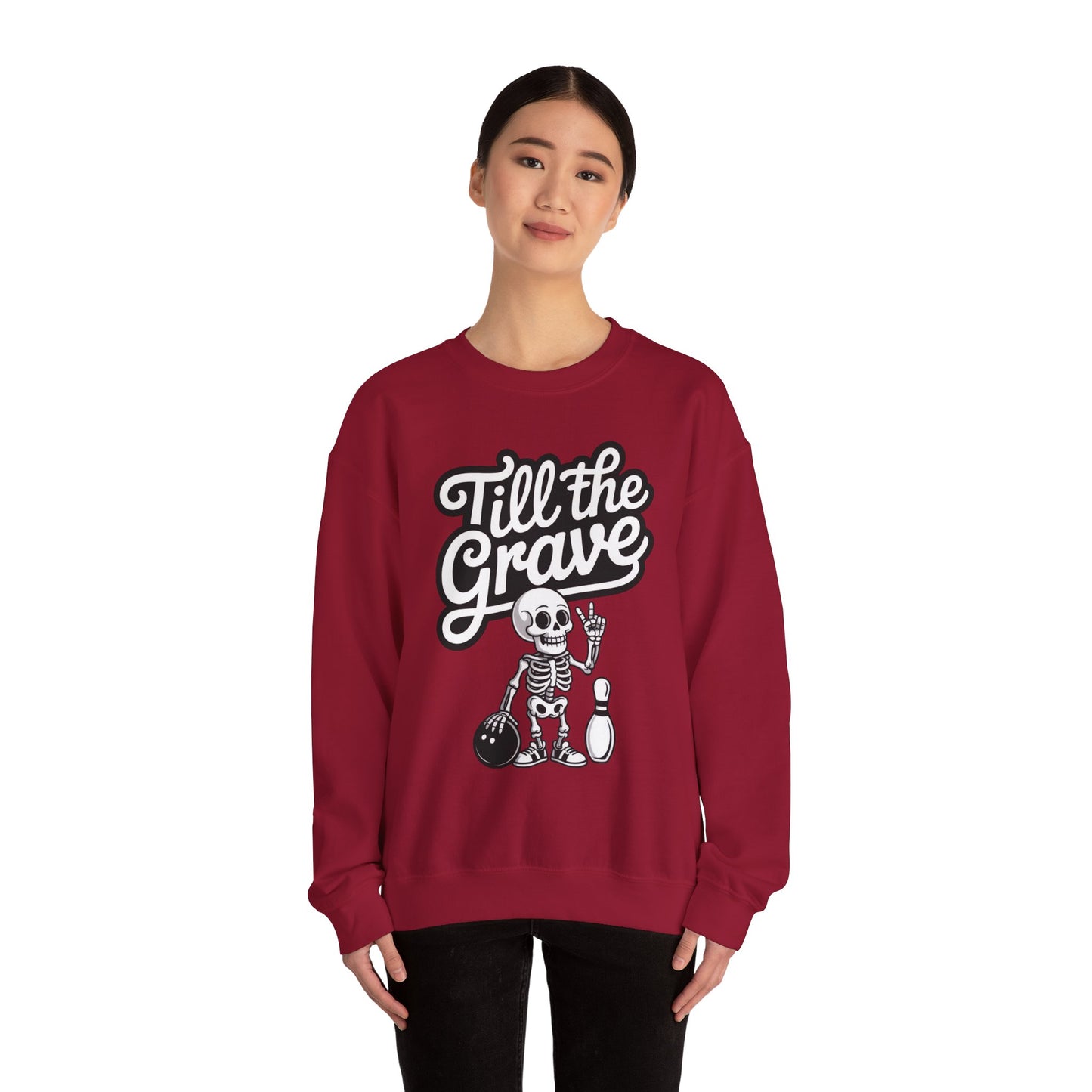 Funny Skeleton Bowling Sweatshirt, Womens Crewneck, Halloween Gift, Casual Wear, Till the Grave Sweatshirt, Bowling Lover Apparel