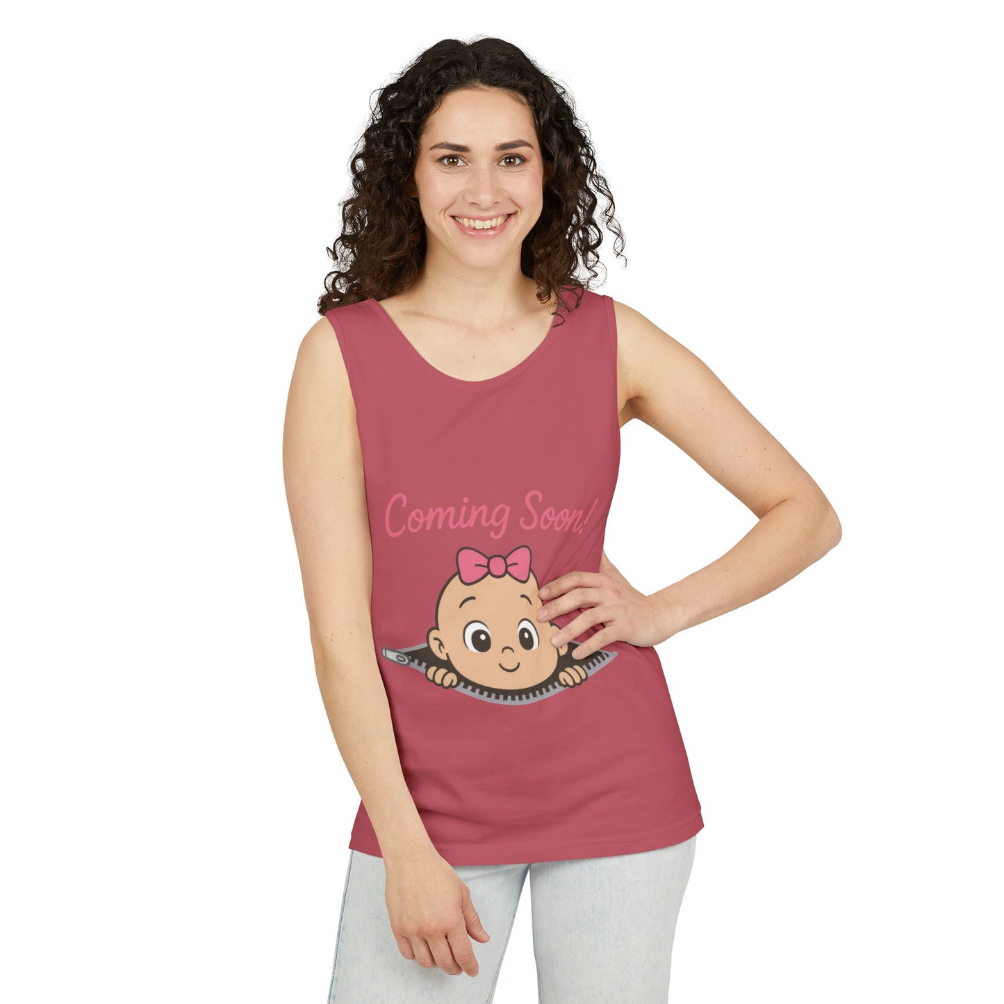 Coming Soon Maternity Tank Top, Cute Baby Girl Pregnancy Announcement Shirt, Expecting Mom Gift, Gender Reveal Tee, Baby Shower Gift