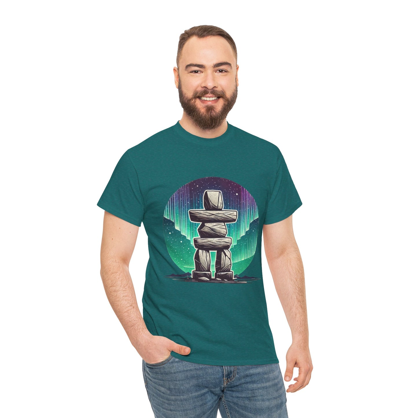 Aurora Stone Inukshuk Tee, Northern Lights Inukshuk T-Shirt,  Arctic Stone Stack Aurora Graphic Tee, Canada Inuit Symbol Shirt