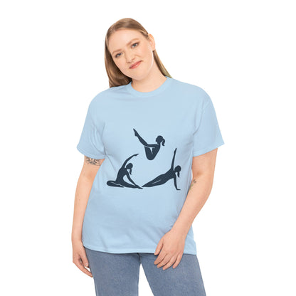 Womens Heavy Cotton Tee, Womens Pilates Graphic T-Shirt, Yoga Fitness Tee, Workout Top with Silhouette Print