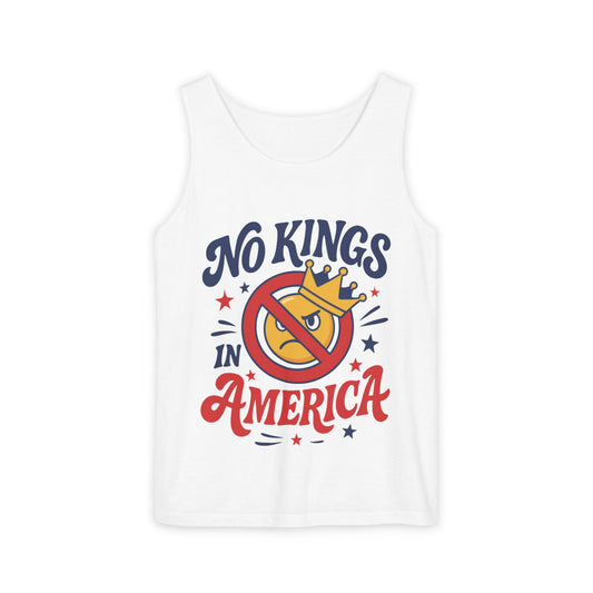 No Kings in America Tank Top - Funny Patriotic Anti Monarchy Sleeveless Shirt - USA Freedom Top, Unisex Summer Apparel, USA Independence Day
