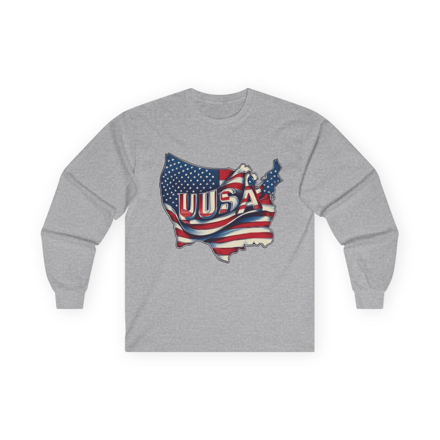 Patriotic Long Sleeve Tee, USA Flag Design, Unisex Cotton Shirt, Perfect for Independence Day, Gifts for Americans, Casual Wear