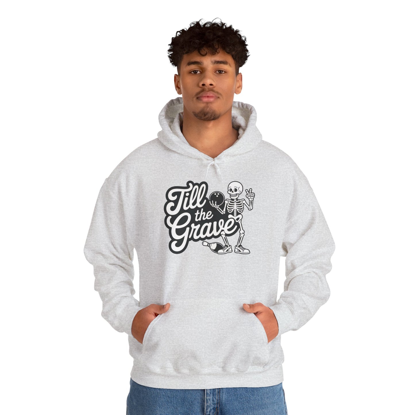 Funny Skeleton Bowling Mens Hoodie, Halloween Apparel, Funny Skeleton Bowling Shirt, Casual Mens Crewneck, Cool Bowler Skull Hoodie