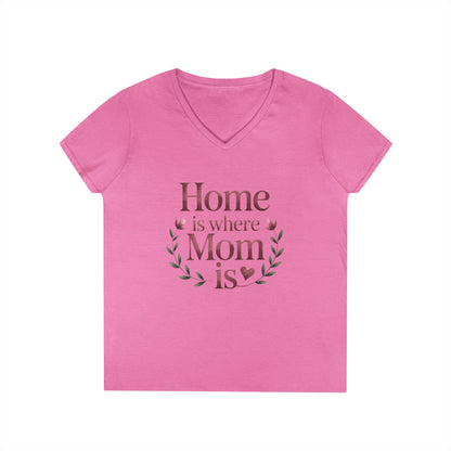 Home is Where Mom Is V-Neck T-Shirt, Gift for Moms, Mother's Day T-Shirt, Cute Casual Tee, Family Celebration Apparel, Home Sweet Home