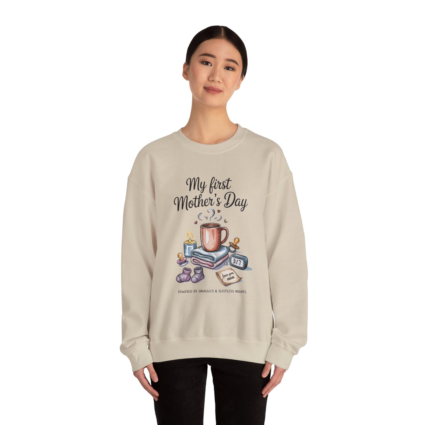 My First Mother's Day Sweatshirt, Cozy Crewneck for Moms, Gift for New Mothers, Baby Shower Tee, Snuggles & Sleepless Nights