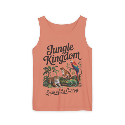 Jungle Kingdom Tank Top, Mens Garment-Dyed Sleeveless Shirt, Spirit of the Canopy Tee, Summer Outfit, Eco-Friendly Casual Wear