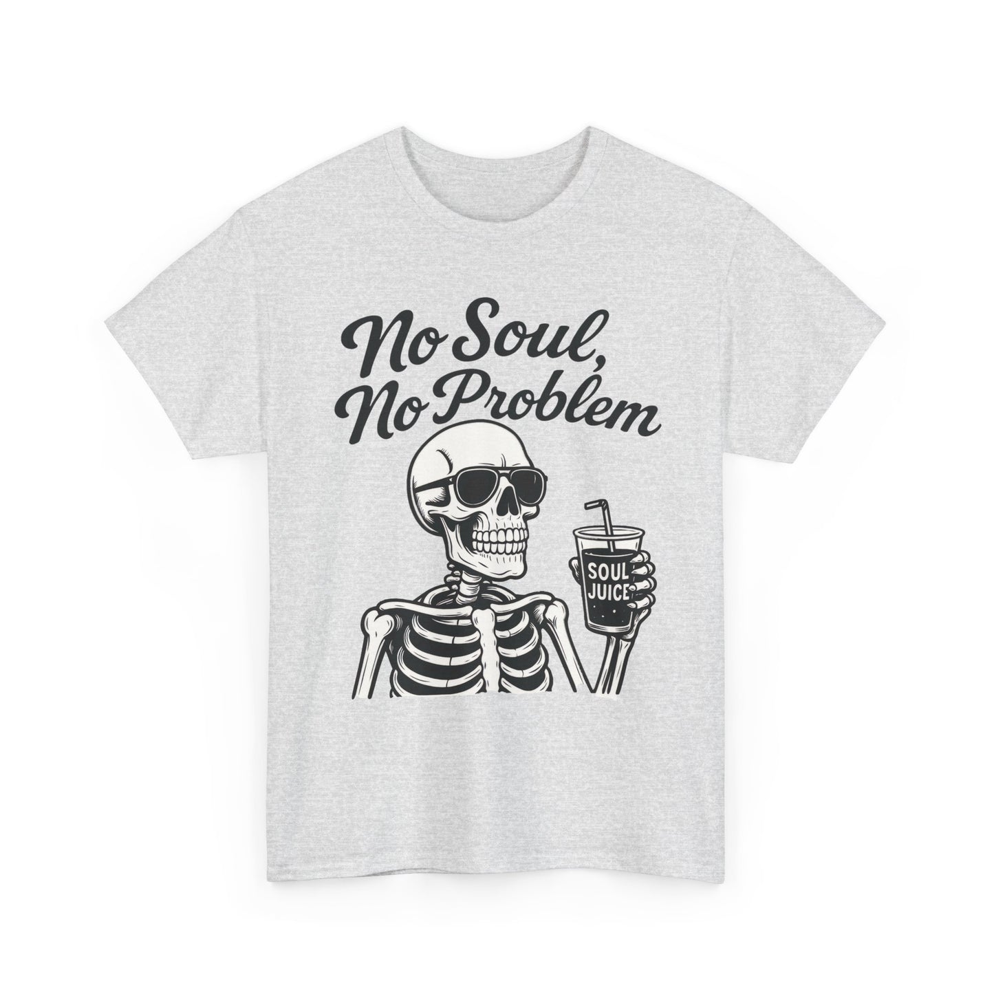 No Soul No Problem Skeleton T-Shirt for Men, Funny Gothic Skull Tee, Cool Spooky Halloween Shirt, Dark Humor Skeleton Graphic Top