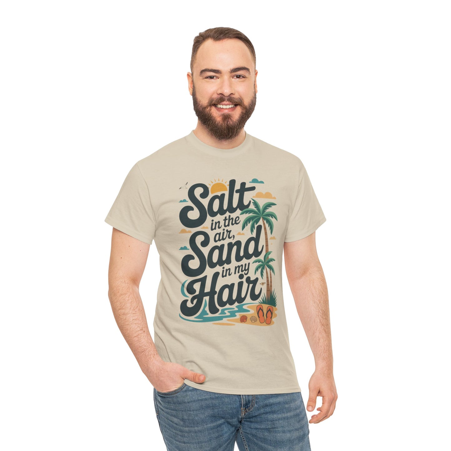 Salt in the Air Sand in My Hair Shirt, Beach Summer Vibes Graphic T-Shirt, Tropical Ocean Palm Design, Ocean-Themed Shirt, Gift Beach Lovers