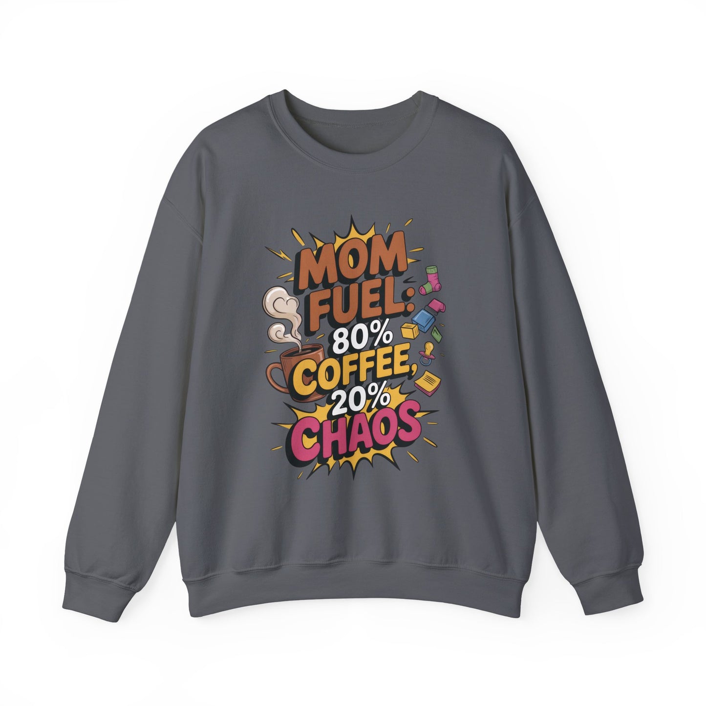 Funny Mom Fuel Sweatshirt, Perfect Gift for Moms, Chaos & Caffeine, Mother's Day Apparel, Funny Tired Mom Life Sweatshirt, Coffee Loving Mom