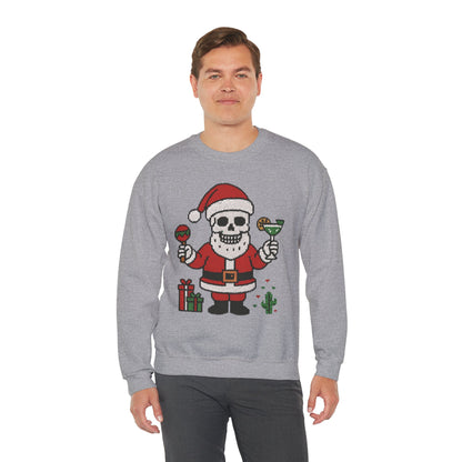 Funny Santa Skull Christmas Men's Sweatshirt, Holiday Margarita Pullover