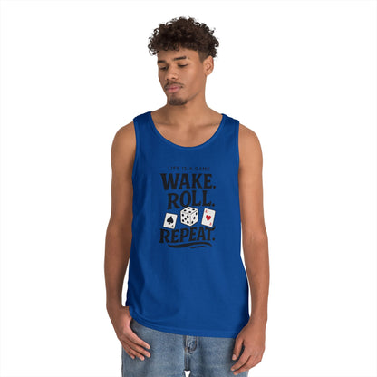 Game Themed Tank Top, Casual Tee, Gift for Gamers, Fun Workout Top, Funny Dice & Cards Shirt, Unisex Gambling Gift