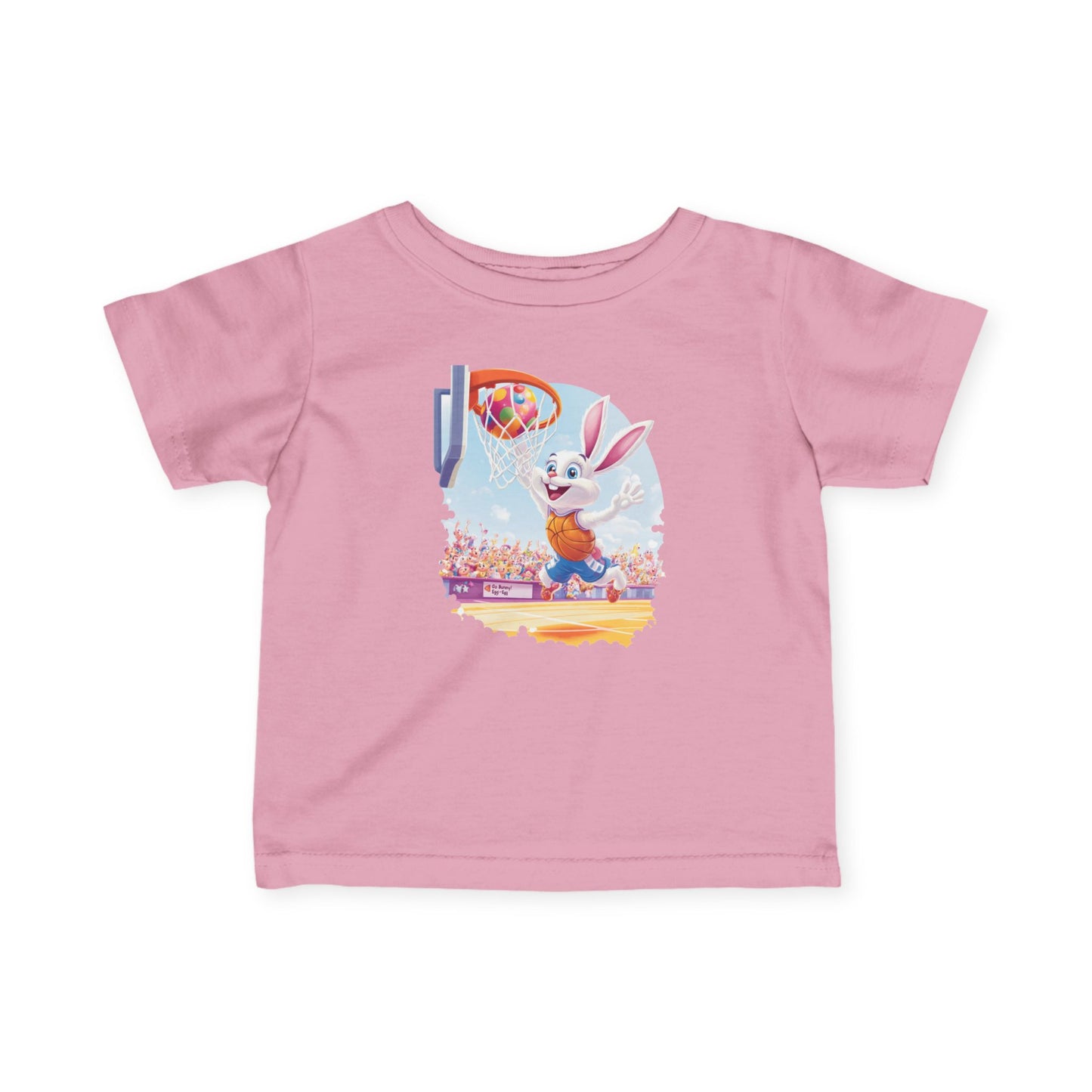 Easter Basketball Bunny Infant Tee - Cute Bunny Dunking Egg Ball, Fun Spring Sports Shirt for Babies 6-24 Months, Easter Gift Idea