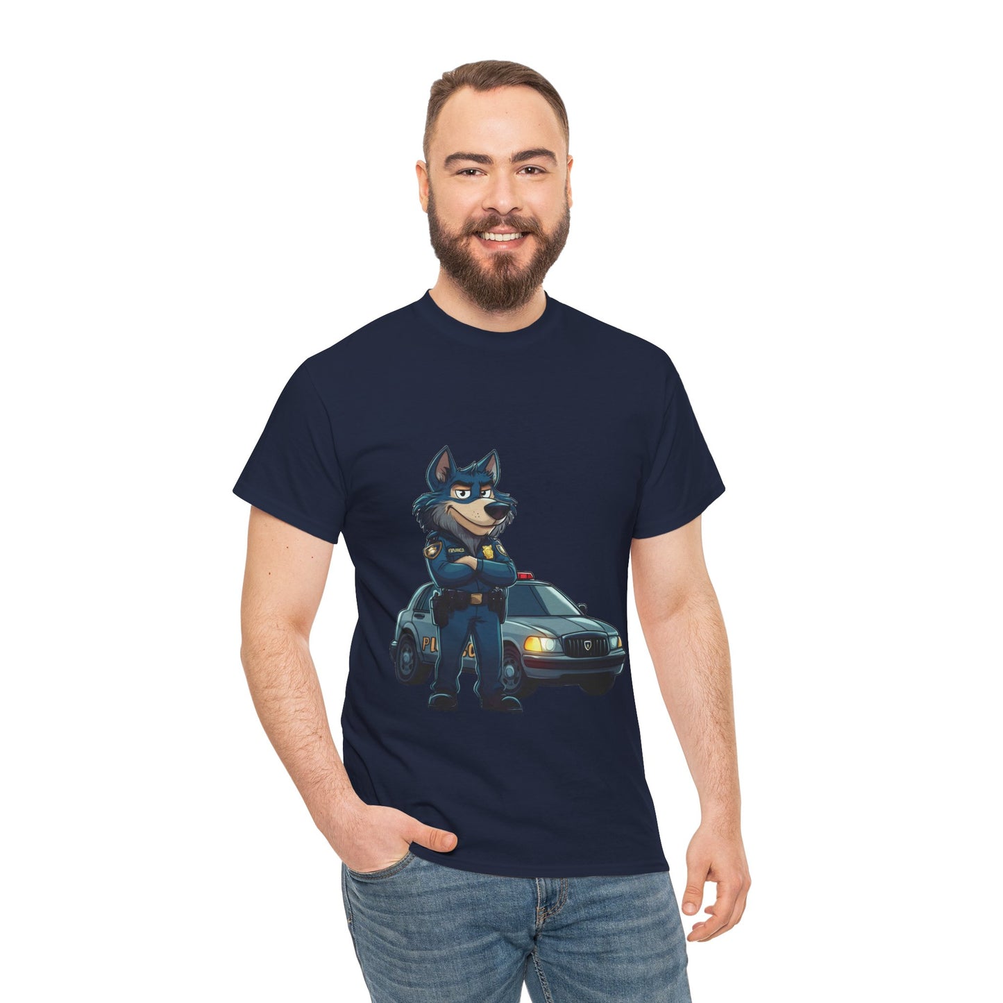 Cool Police Wolf Cartoon Shirt, Funny Cop Animal Graphic Tee,  Law Enforcement Gift T-Shirt, Tee for Dog Lovers, Gifts for Police Week