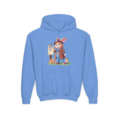 Detective Bunny Easter Hoodie for Kids - Fun Egg Hunt Youth Sweatshirt, Cute Spring Holiday Outfit, Cozy Hooded Gift for Boys & Girls