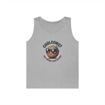 Coolconut Unisex Heavy Cotton Tank Top - Fun Summer Tee, Cute Beach Outfit, Vacation Wear, Gift for Him or Her, Trendy Summer Apparel