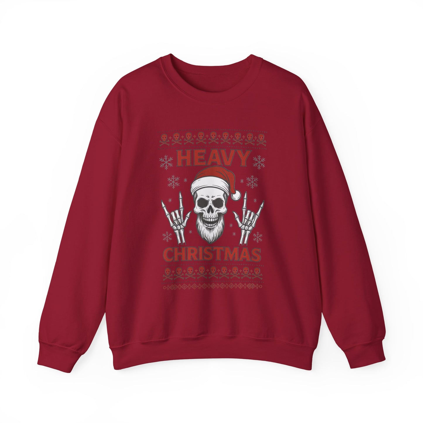 Heavy Christmas Sweatshirt, Metal Santa Skull Holiday Pullover for Men