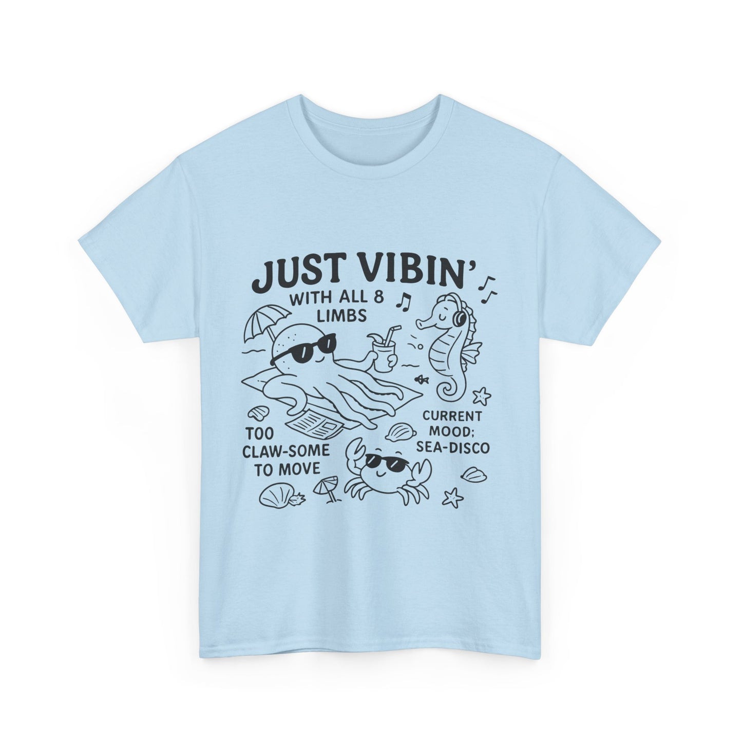 Just Vibin Womens T-Shirt, Cute Octopus & Sea Animals Graphic Tee, Funny Sea Disco Summer Shirt, Beach Vibes Gift for Her, Ocean Theme
