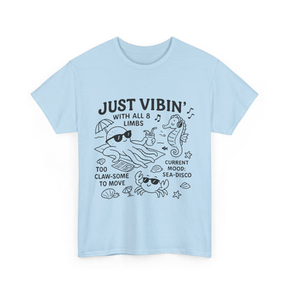 Just Vibin Womens T-Shirt, Cute Octopus & Sea Animals Graphic Tee, Funny Sea Disco Summer Shirt, Beach Vibes Gift for Her, Ocean Theme