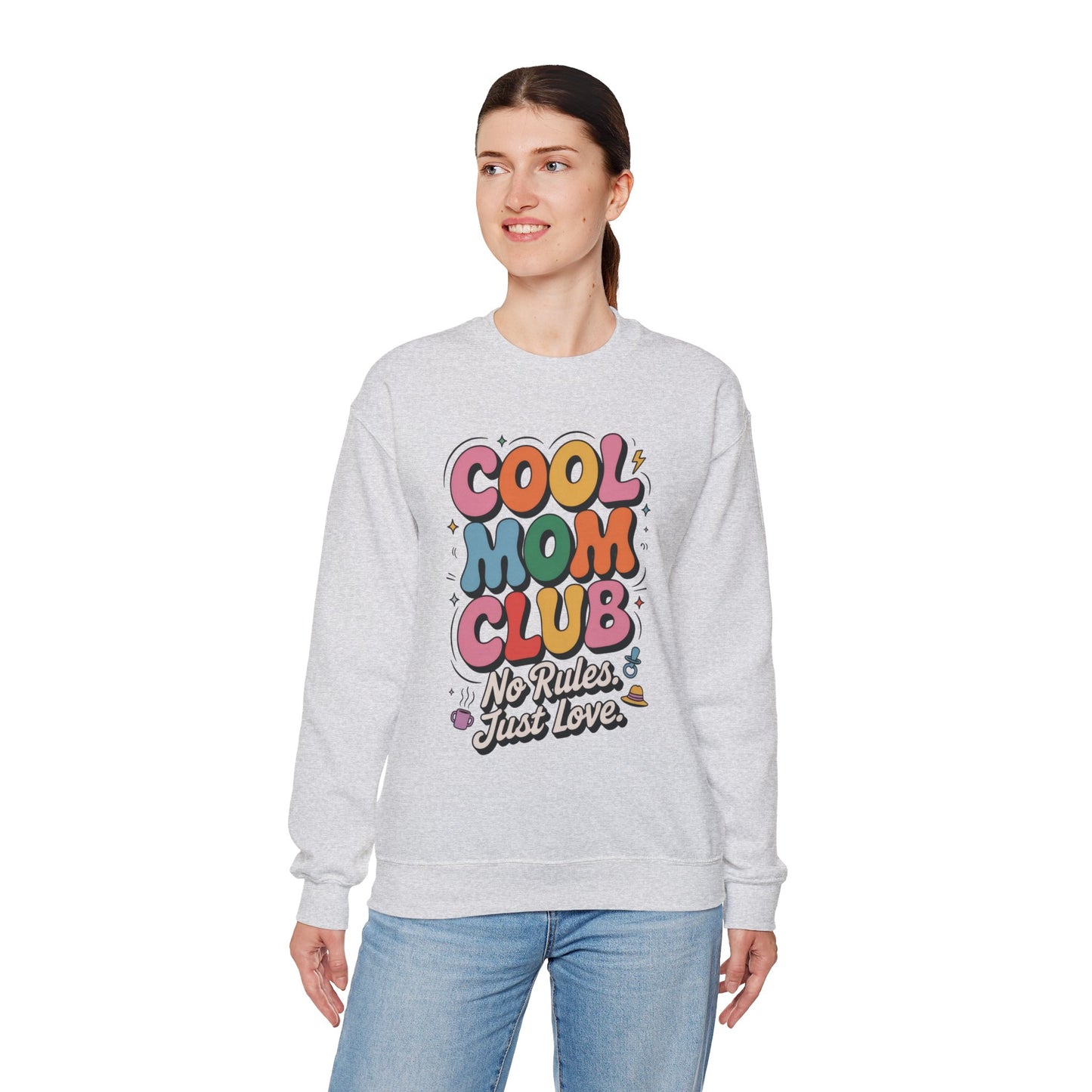 Cool Mom Club Sweatshirt, Gift for Moms, Mother's Day, No Rules Just Love, Retro Colorful Unisex Heavy Blend Crewneck