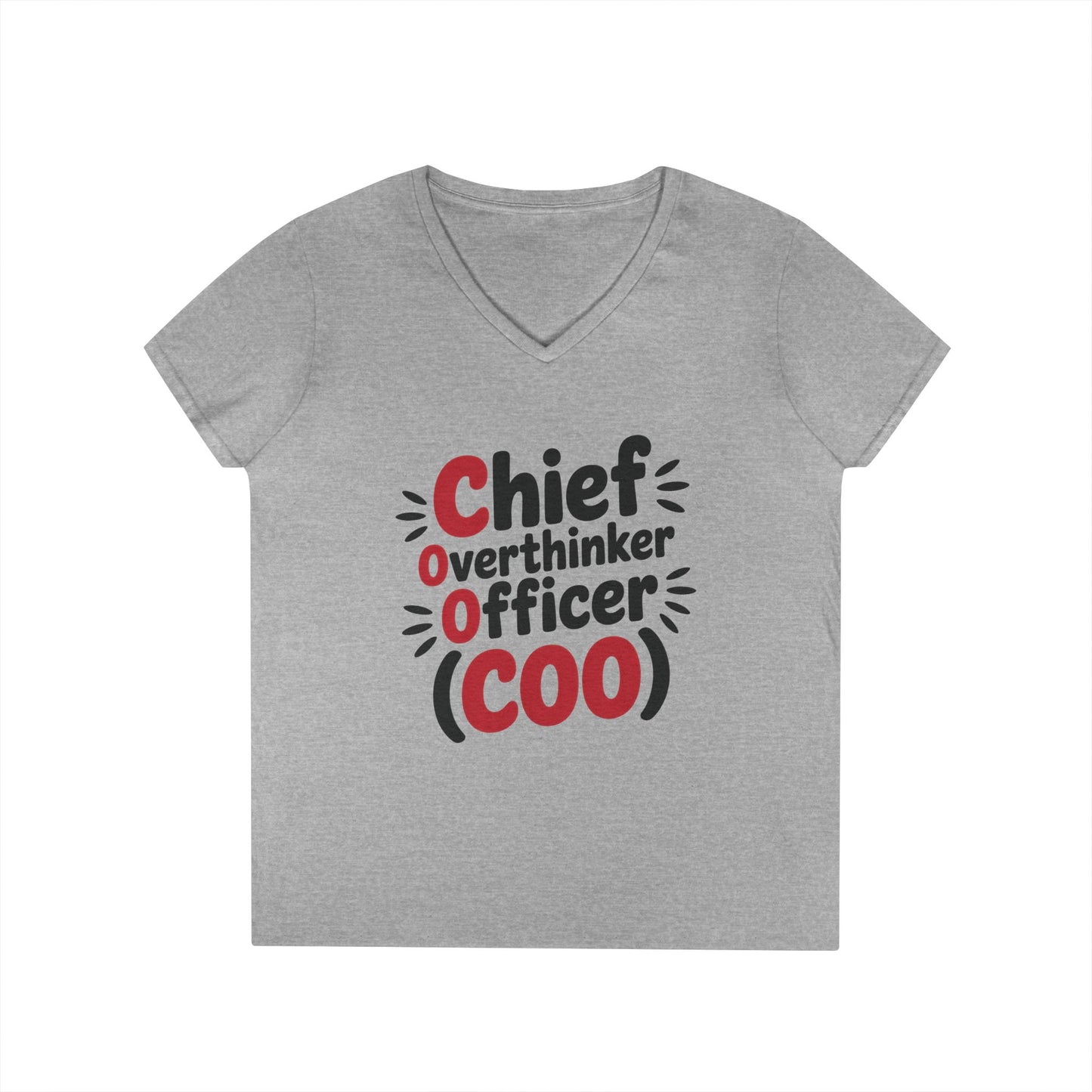 Ladies' V-Neck T-Shirt, Women's COO T-Shirt, Chief Overthinker Officer Funny Graphic Tee, Sarcastic Work Shirt