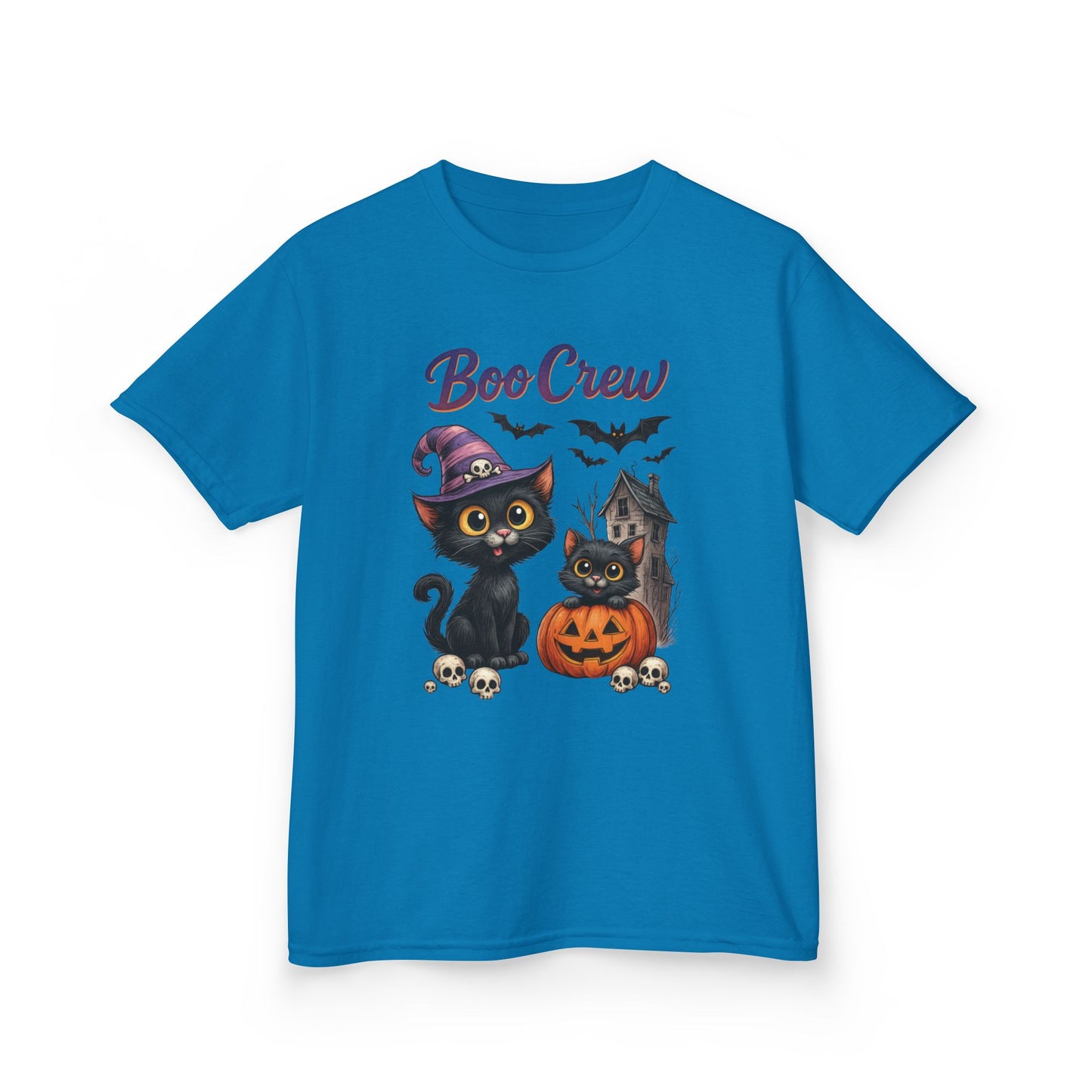 Boo Crew Kids Halloween T-Shirt, Cute Black Cats Pumpkin Design, Fun Spooky Shirt for Girls Boys