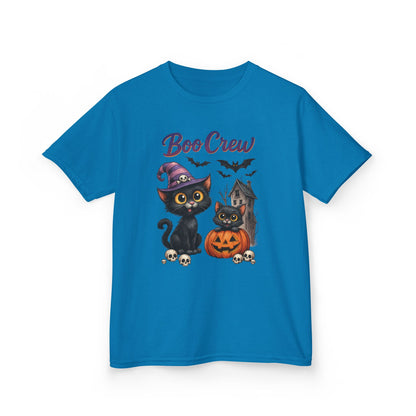 Boo Crew Kids Halloween T-Shirt, Cute Black Cats Pumpkin Design, Fun Spooky Shirt for Girls Boys