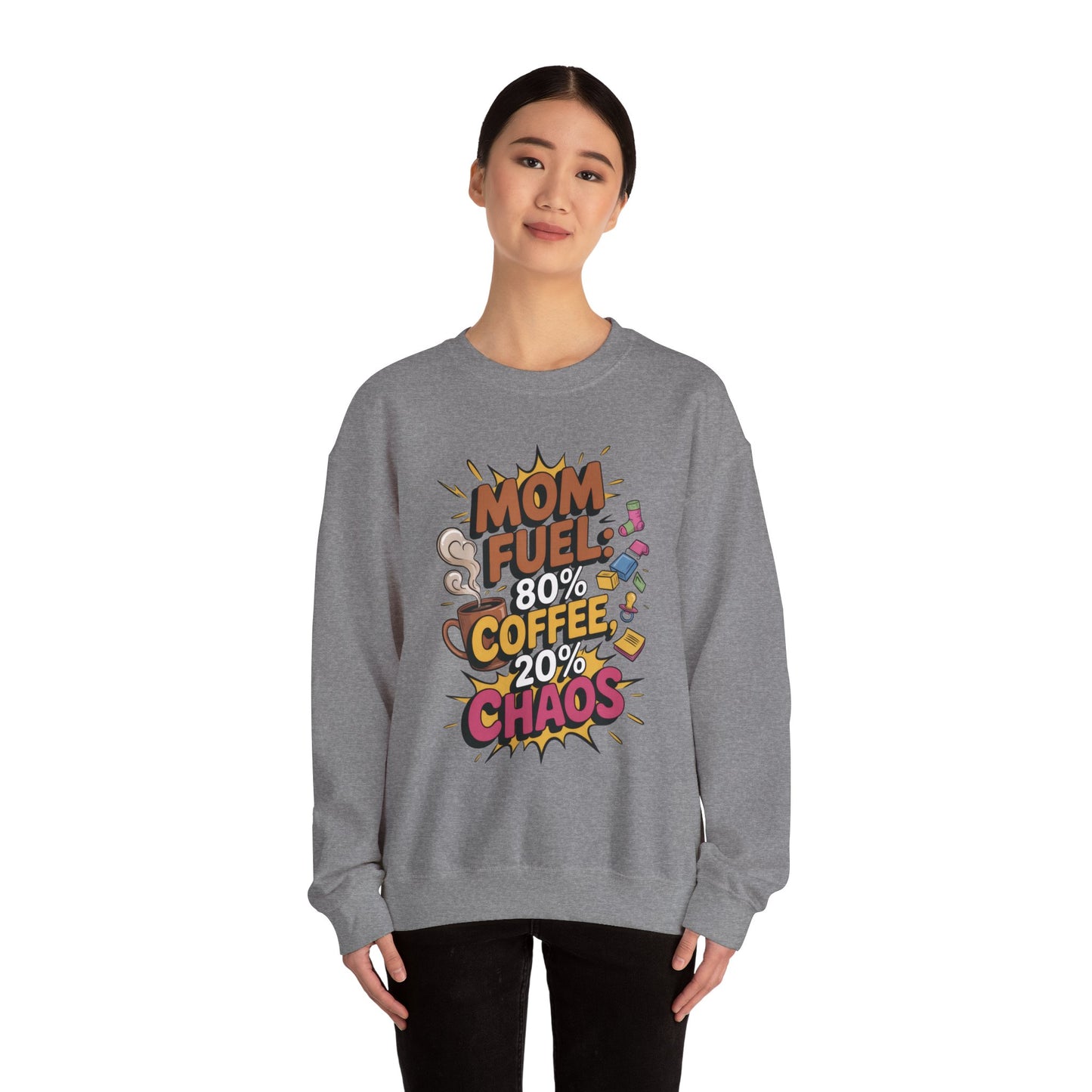 Funny Mom Fuel Sweatshirt, Perfect Gift for Moms, Chaos & Caffeine, Mother's Day Apparel, Funny Tired Mom Life Sweatshirt, Coffee Loving Mom