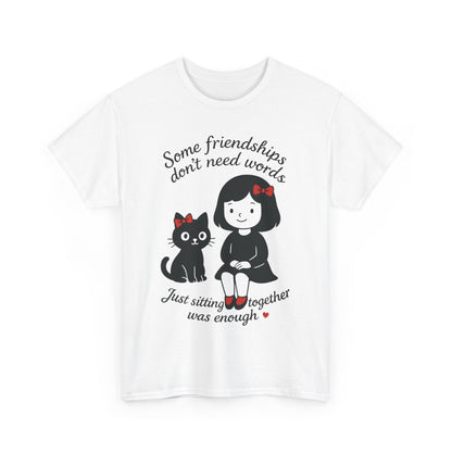 Cute Cat & Girl Graphic Tee, Playful Gift for Cat Lovers, Cat and Girl Design, Gift for Cat Owners, Women's Cotton T-Shirt