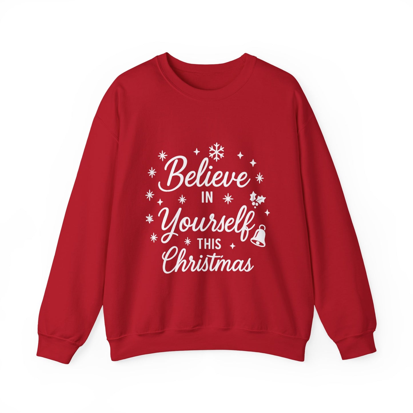 Women's Believe in the Magic Christmas Sweatshirt, Cozy Holiday Santa Hat Pullover, Women's Heavy Blend™ Crewneck Sweatshirt