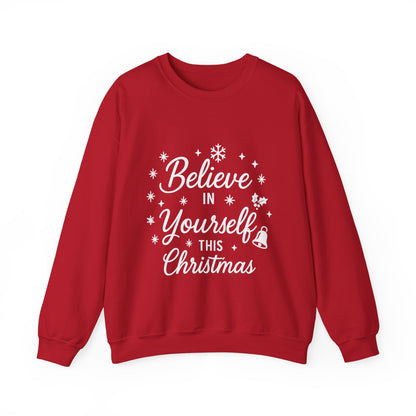 Women's Believe in the Magic Christmas Sweatshirt, Cozy Holiday Santa Hat Pullover, Women's Heavy Blend™ Crewneck Sweatshirt