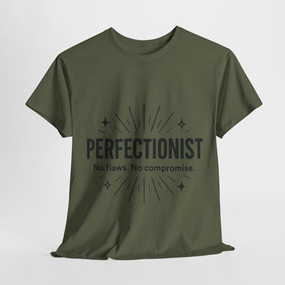 Mens Perfectionist T-Shirt, No Flaws No Compromise, Minimal Bold Graphic Tee, Gift for OCD, Clean Freak, or Detail-Oriented Men