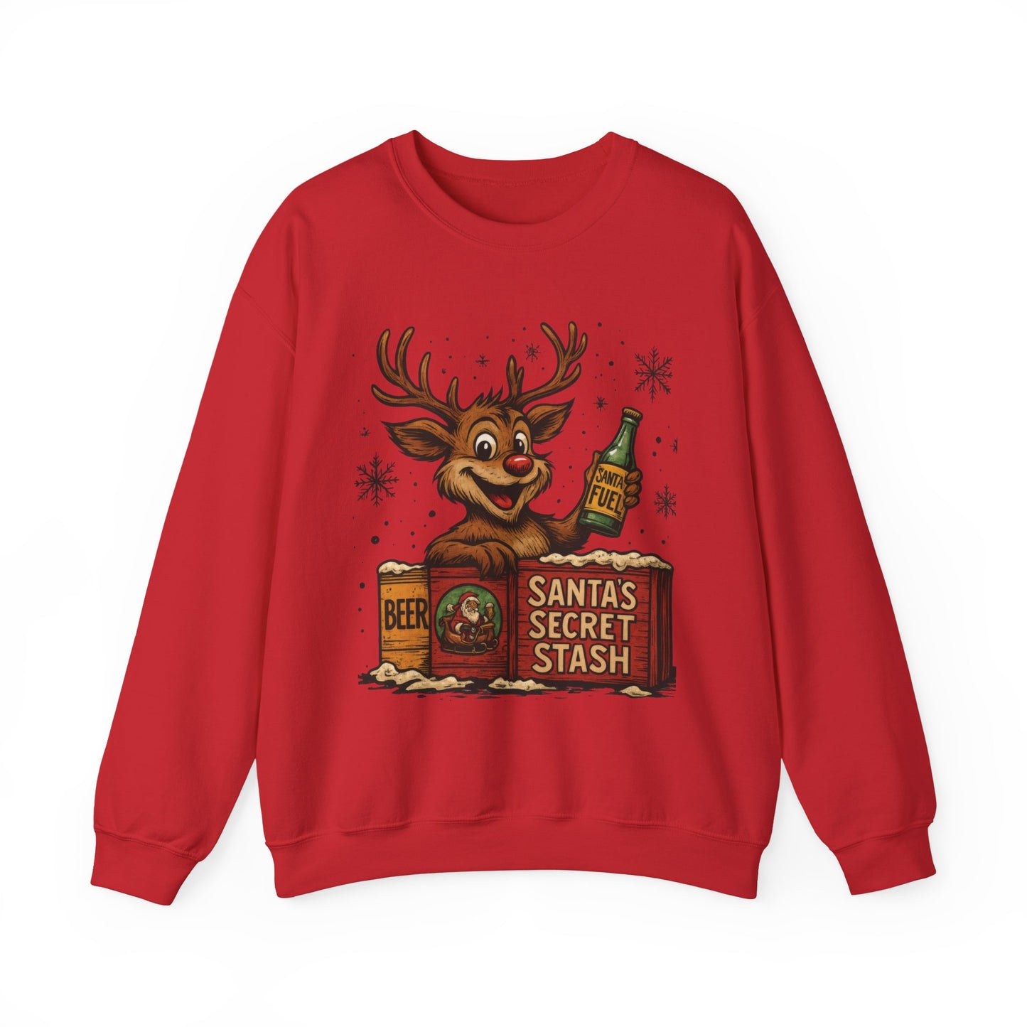 Mens Funny Christmas Sweatshirt, Santa's Secret Stash Reindeer Pullover, Men's Heavy Blend™ Crewneck Sweatshirt