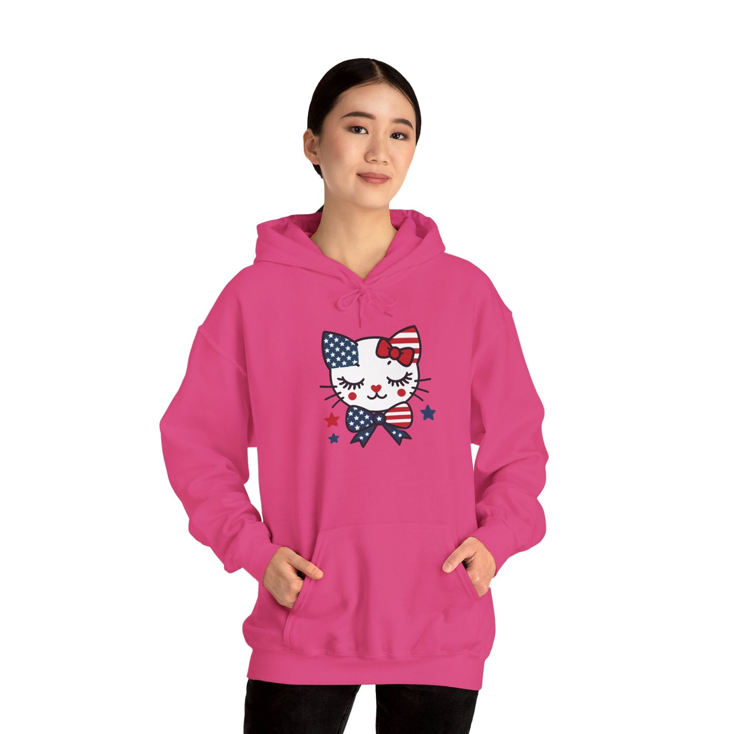 Cute Cat Patriot Women's Hoodie, Women's Heavy Blend Sweatshirt, Gift for Cat Lovers, 4th of July Apparel, Perfect for Independence Day