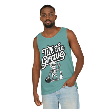 Funny Skeleton Bowling Tank Top, Halloween Apparel, Casual Summer Style, Cool Bowler Skull Workout Top, Strike Till the End
