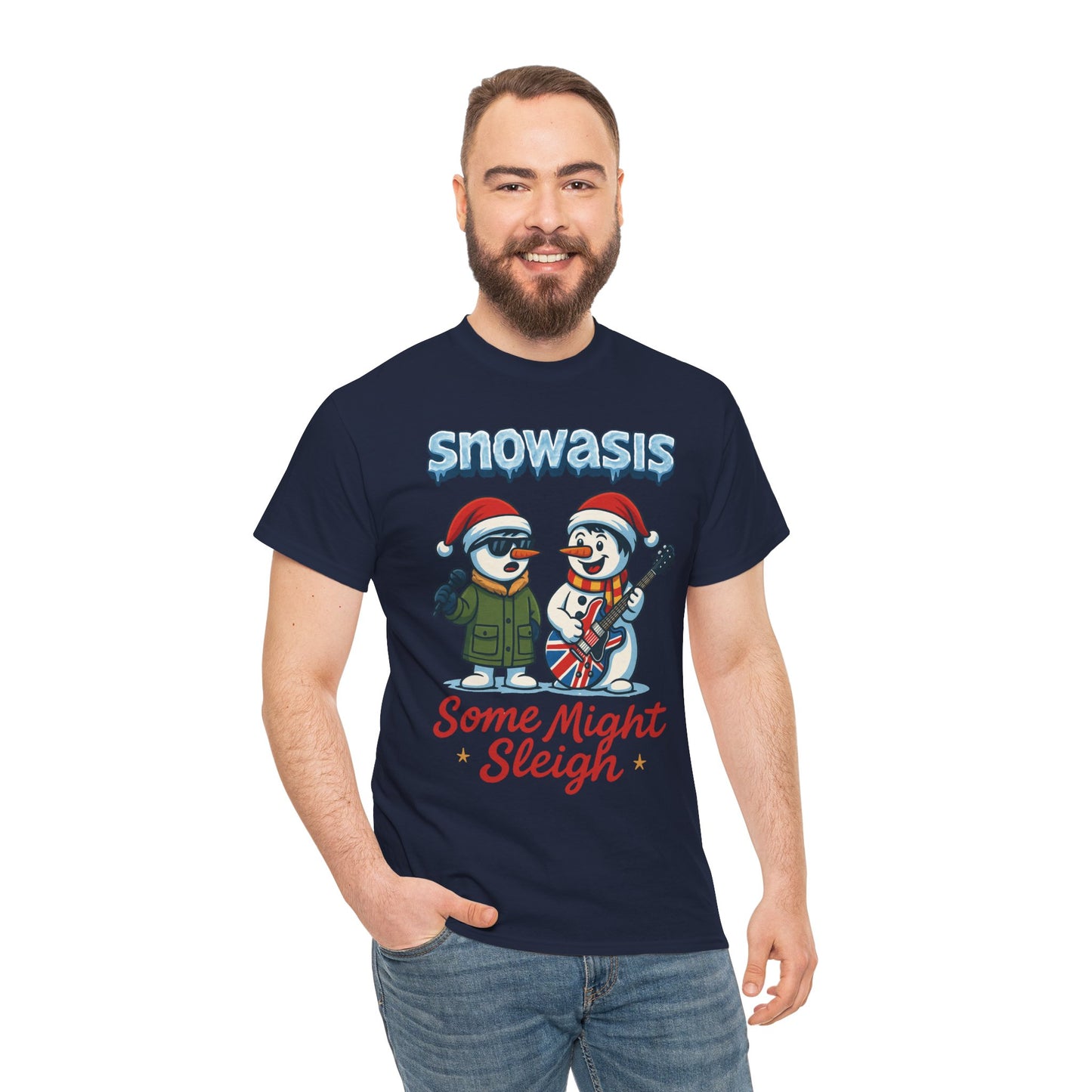 Funny Snowman Band Men's Christmas T-Shirt, Snowasis Some Might Sleigh Tee
