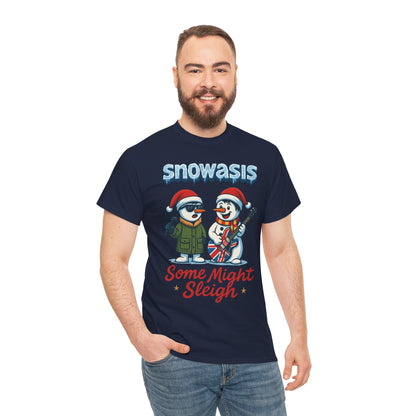 Funny Snowman Band Men's Christmas T-Shirt, Snowasis Some Might Sleigh Tee