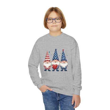 Patriotic Gnome Youth Crewneck Sweatshirt, 4th of July Sweatshirt, Cute Gnome Pullover, Summer Camp Outfit, Kids Holiday Apparel