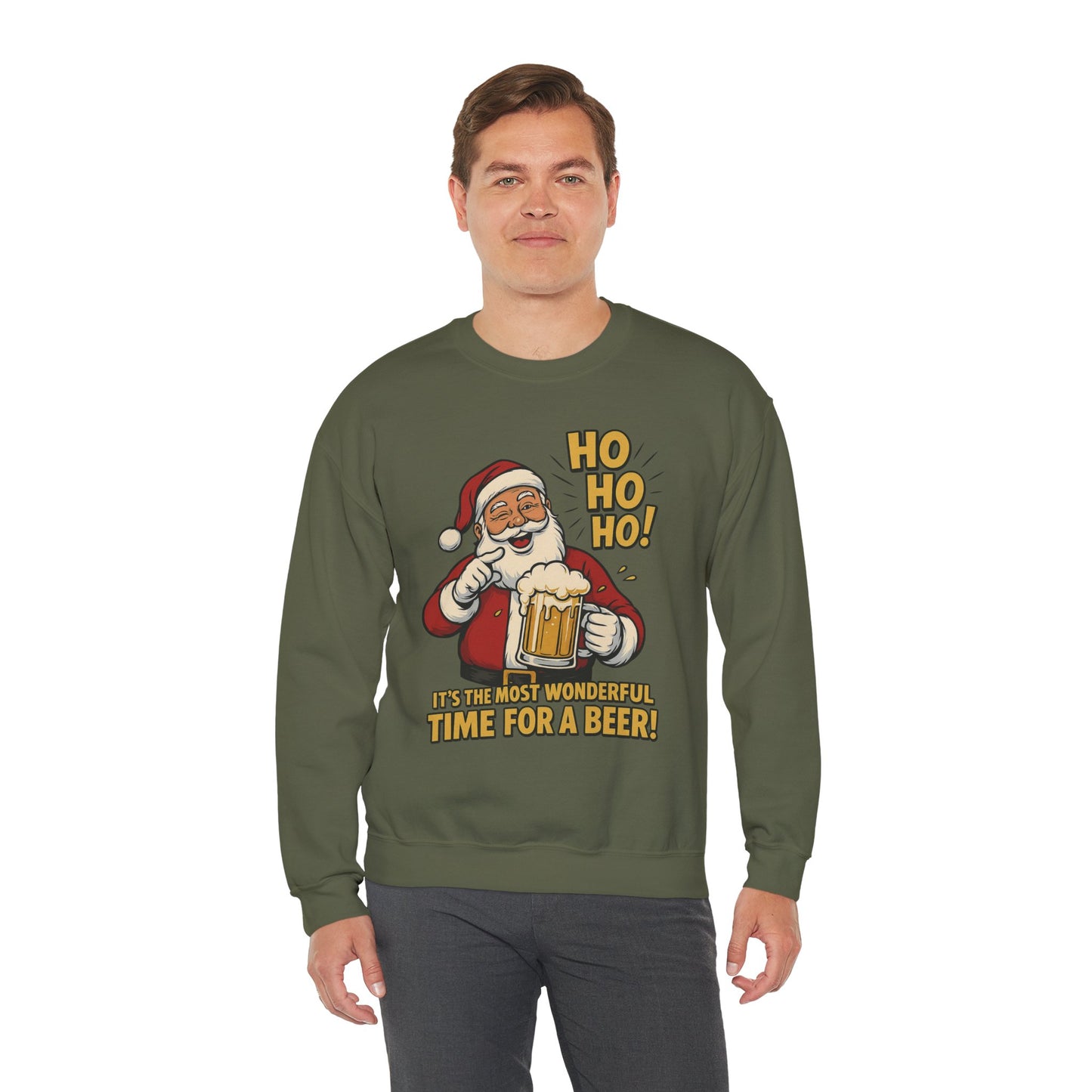 Funny Santa Beer Christmas Sweatshirt, Men's Holiday Pullover, Men's Heavy Blend™ Crewneck Sweatshirt