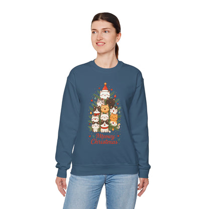 Women's Meowy Christmas Cat Sweatshirt, Cute Holiday Kitty Pullover