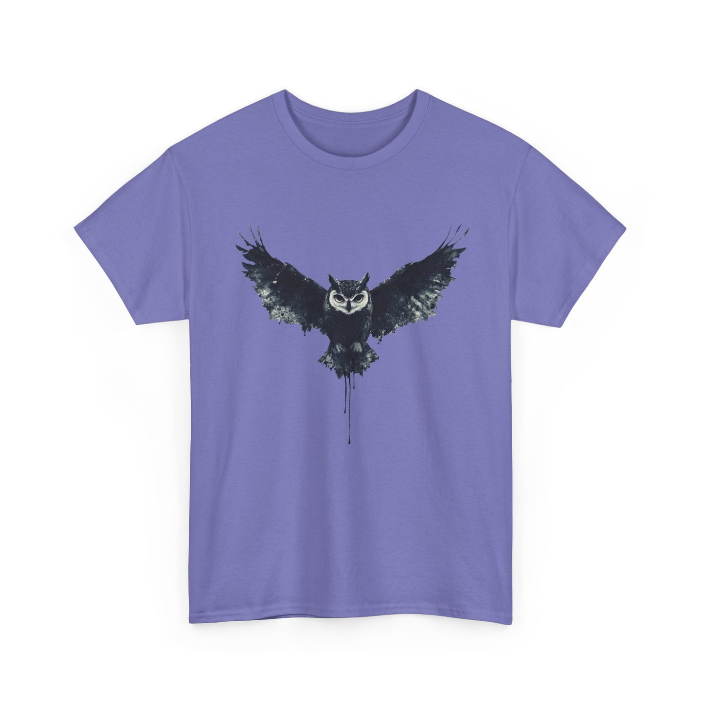 Cool Owl Graphic Unisex Heavy Cotton Tee, Flying Owl Ink Art T-Shirt, Nature Lover Gift, Animal Print Tee, Gothic Bird Graphic Tee