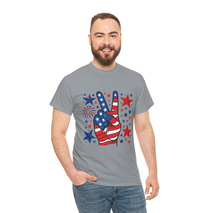 Patriotic Peace Hand Unisex Heavy Cotton Tee - Ideal for July 4th, Independence Day, Celebrations, Casual Wear, Everyday Style