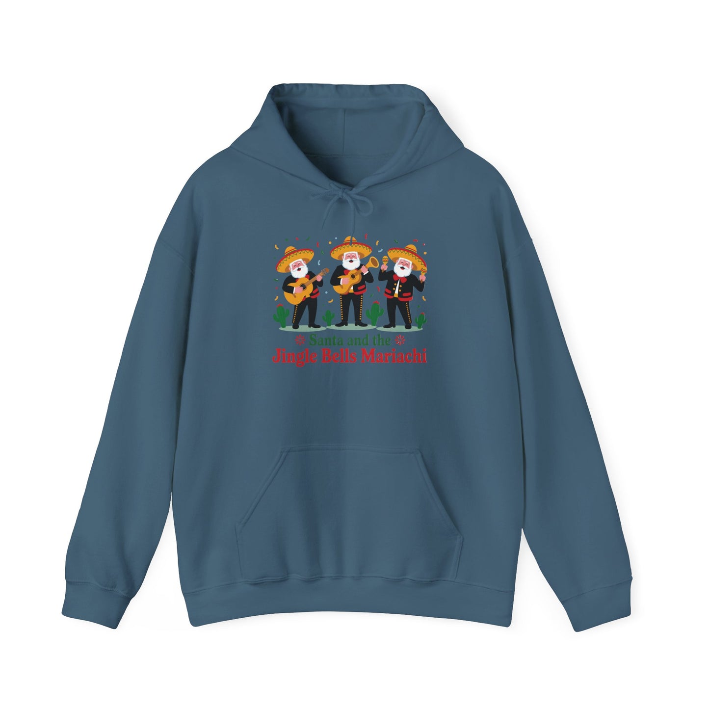 Santa and the Jingle Bells Mariachi Hoodie, Funny Mexican Santa Christmas Hoodie, Latin Fiesta Holiday Sweatshirt