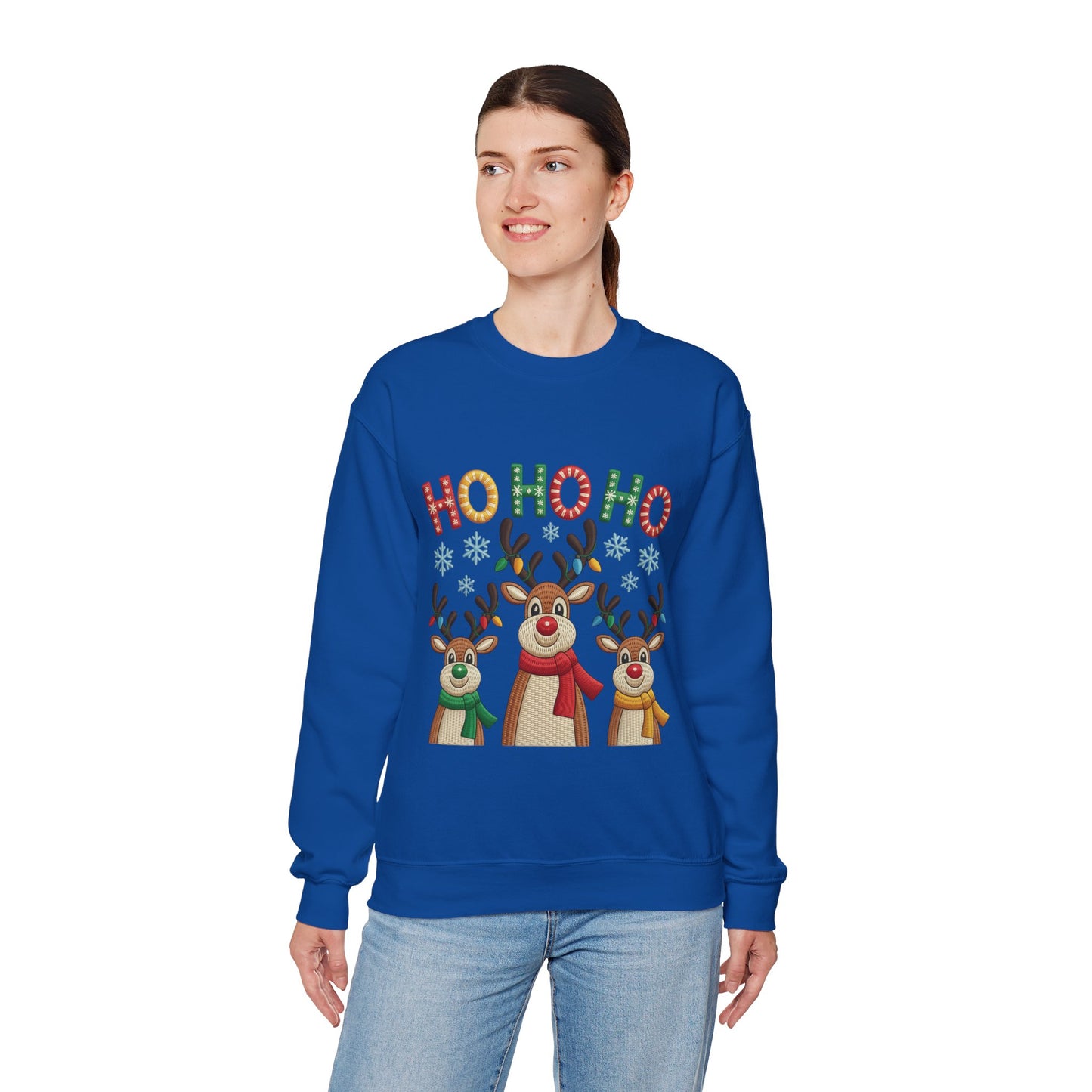 Ho Ho Ho Reindeer Christmas Sweatshirt, Cute Holiday Pullover for Women