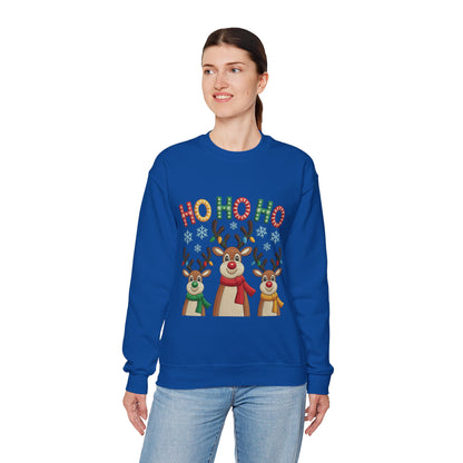 Ho Ho Ho Reindeer Christmas Sweatshirt, Cute Holiday Pullover for Women