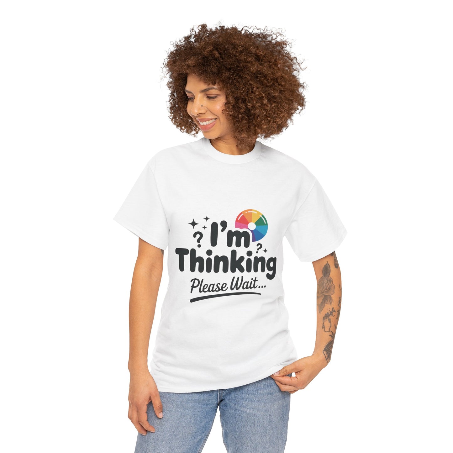 Funny - Im Thinking Please Wait - T-Shirt for Women, Cute Geeky Gift for Introverts, Programmers, Designers, Fun Humor Shirt
